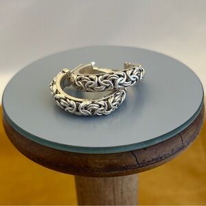 Silver Byzantine Chain Hoop Earrings